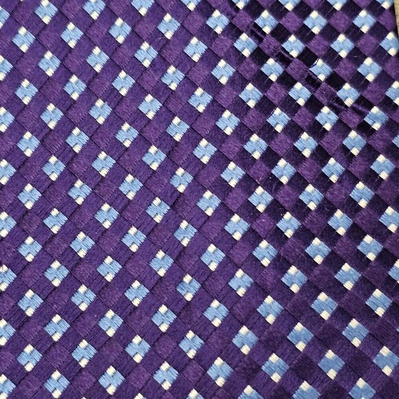 Michael Kors Micro Checkered Blue And Purple Colorblock Silk Necktie - Picture 2 of 6